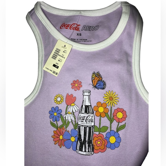 🆕 Coca-Cola® By Aéropostale Flower Bottle High-Neck Cropped Tank Size XS - Picture 3 of 6